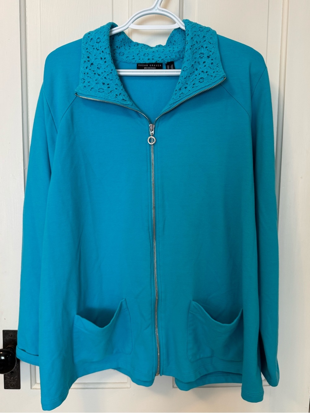 Susan Graver Weekend Turquoise Zip Up Top Womens Size 2X
